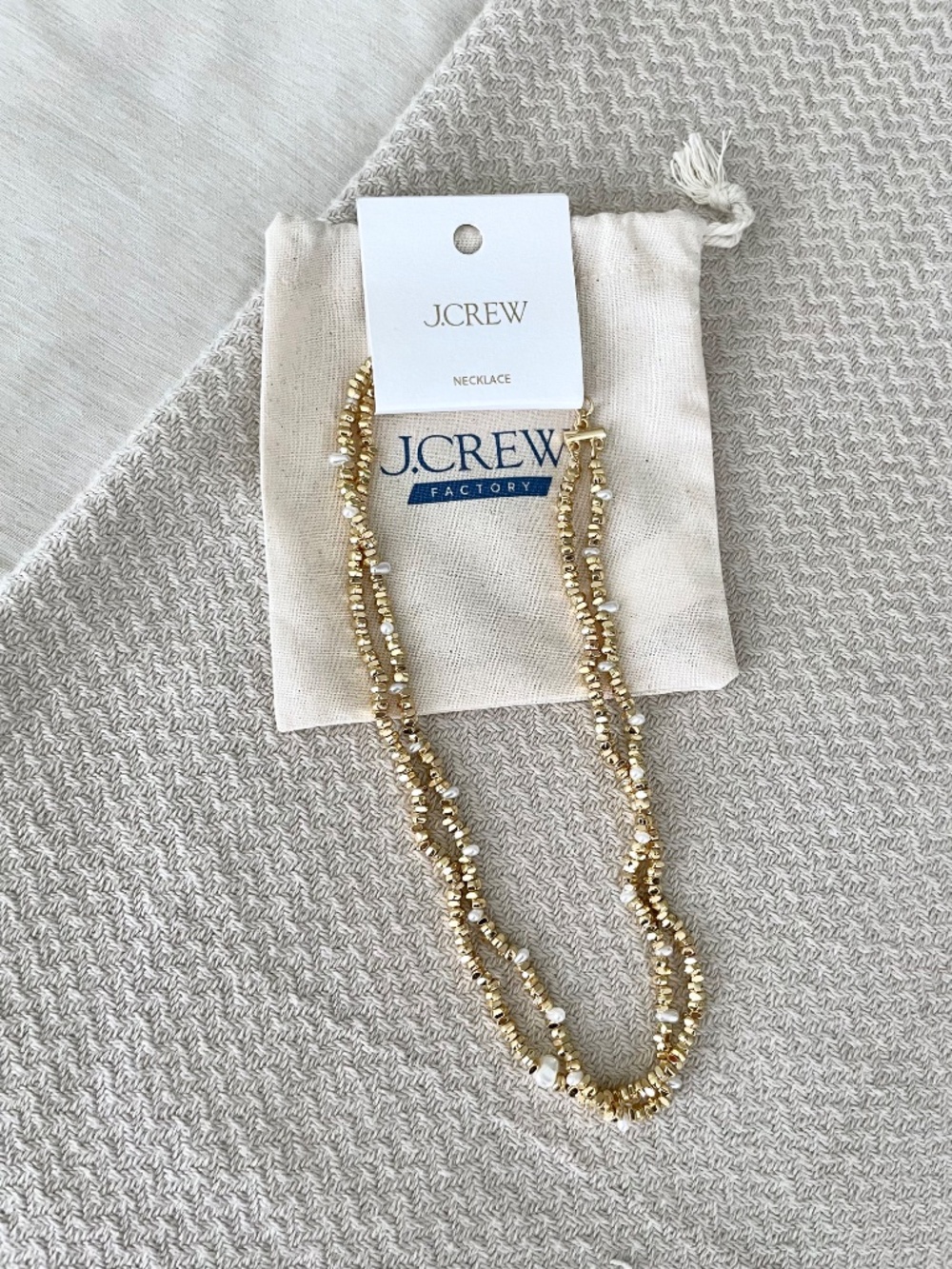 NWT J.Crew Factory Layered gold bead and pearl necklace